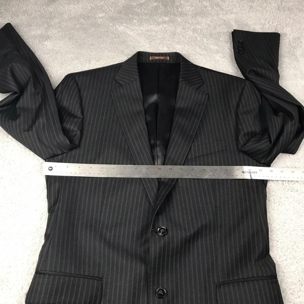 Peter Millar Sport Coat Mens 40T Black Striped 100% Wool 2 Button Double Vented